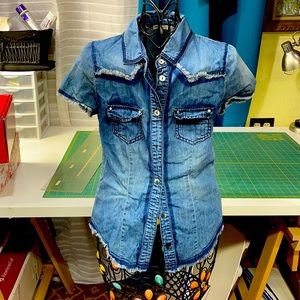 MISS ME GIRLS size L Light Weight Denim Shirt Missing button